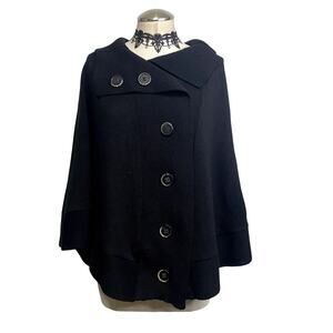 Gothic Collared Cozy Knit Double Breasted Poncho Sweater Jacket Mob Wife Sz M